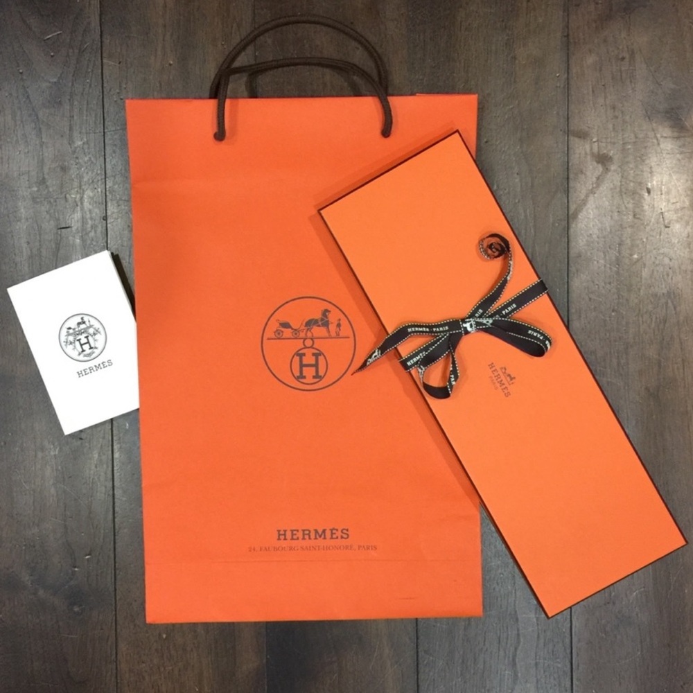Authentic HERMES Box, Shopping Bag and Ribbon - and receipt envelope